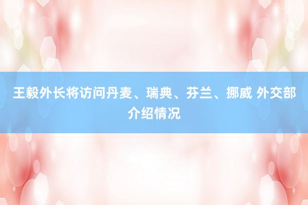 王毅外长将访问丹麦、瑞典、芬兰、挪威 外交部介绍情况