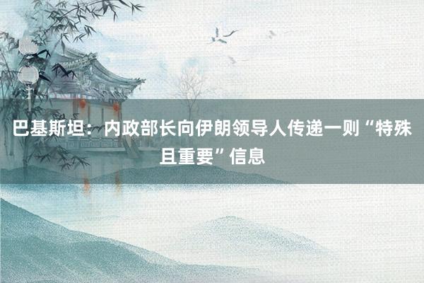 巴基斯坦：内政部长向伊朗领导人传递一则“特殊且重要”信息