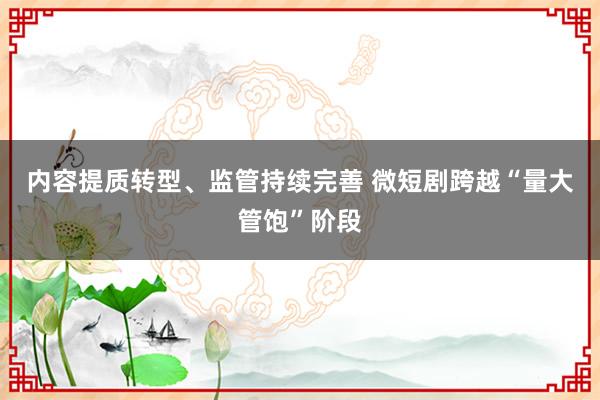 内容提质转型、监管持续完善 微短剧跨越“量大管饱”阶段