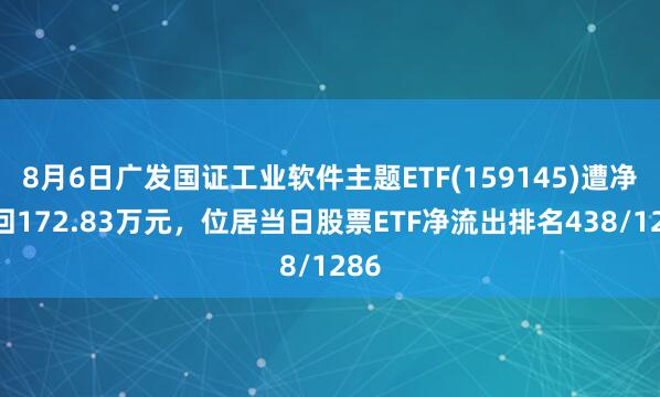 8月6日广发国证工业软件主题ETF(159145)遭净赎回172.83万元，位居当日股票ETF净流出排名438/1286