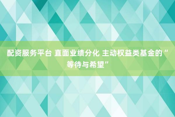配资服务平台 直面业绩分化 主动权益类基金的“等待与希望”