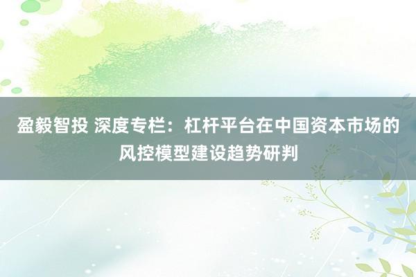 盈毅智投 深度专栏：杠杆平台在中国资本市场的风控模型建设趋势研判