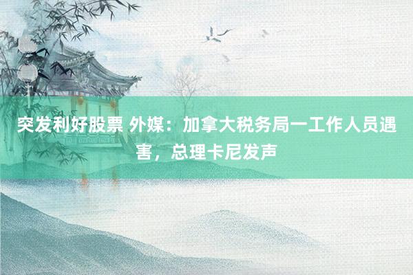 突发利好股票 外媒：加拿大税务局一工作人员遇害，总理卡尼发声
