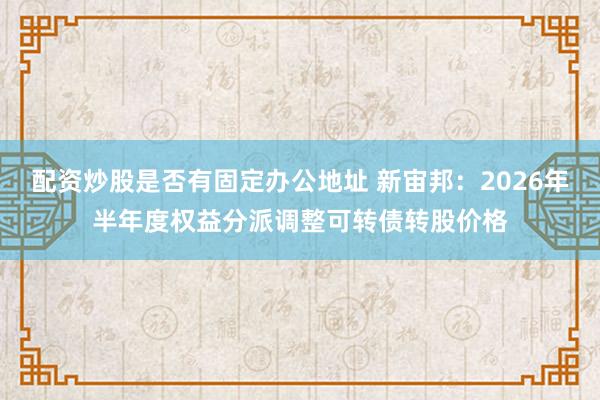 配资炒股是否有固定办公地址 新宙邦：2026年半年度权益分派调整可转债转股价格