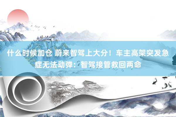 什么时候加仓 蔚来智驾上大分！车主高架突发急症无法动弹：智驾接管救回两命
