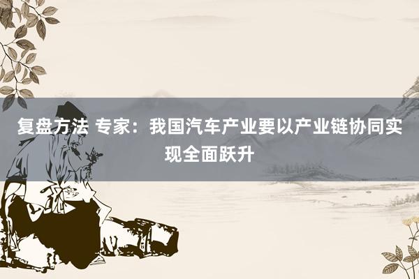 复盘方法 专家：我国汽车产业要以产业链协同实现全面跃升